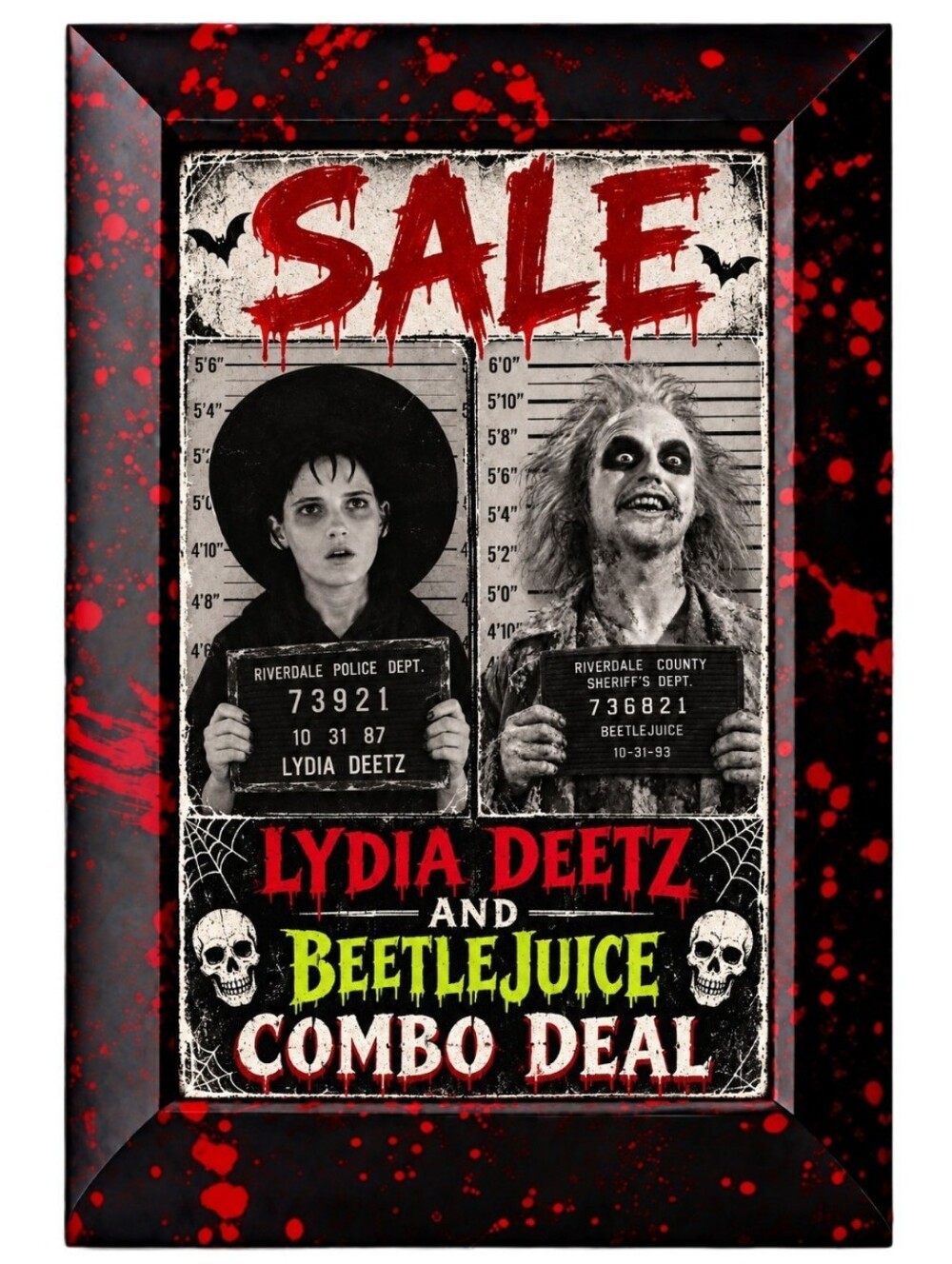 Beetlejuice vintage Mugshot Combo 90s Cult Classic Lydia Deetz Halloween Art
